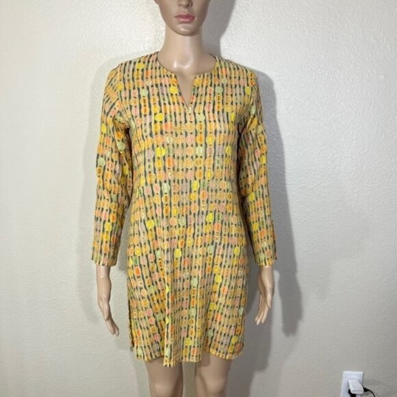 Neeru Kumar Colorful Textured Side Slit Tunic Top Long Sleeve Small S - Picture 1 of 5